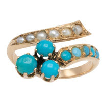 Antique turquoise and pearl ring in 14 carat gold-Antique rings-The Antique Ring Shop