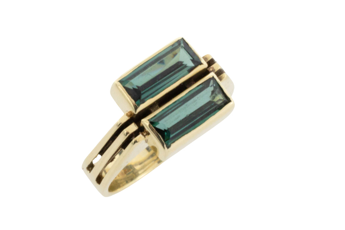 Double tourmaline ring in 14 carat gold-Vintage Rings-The Antique Ring Shop