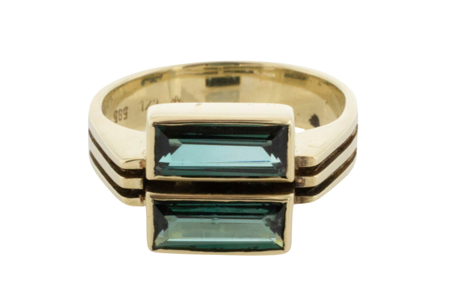 Double tourmaline ring in 14 carat gold-Vintage Rings-The Antique Ring Shop