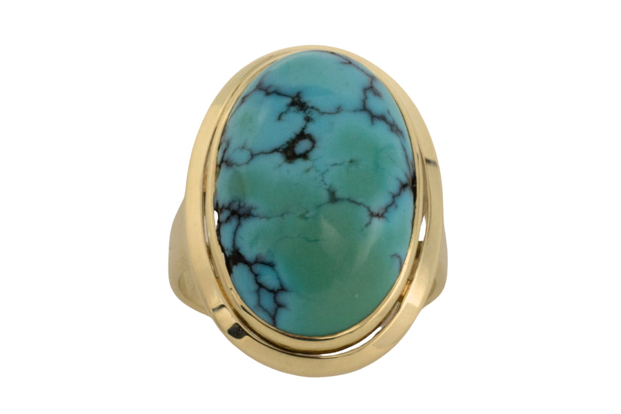 Cabochon turquoise ring in 14 carat gold-Vintage Rings-The Antique Ring Shop