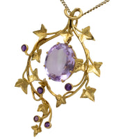 18 carat gold ivy pendant with amethyst-Pendants-The Antique Ring Shop