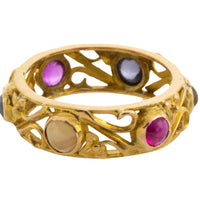 Gold filigree band with semi preciuous cabochon stones-wedding rings-The Antique Ring Shop