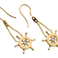 Ships wheel diamond earrings-Earrings-The Antique Ring Shop