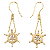 Ships wheel diamond earrings-Earrings-The Antique Ring Shop