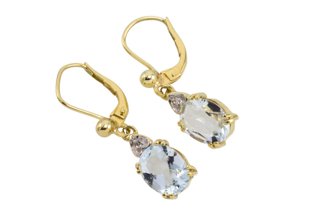 Aquamarine and diamond earrings in 14 carat gold-Earrings-The Antique Ring Shop