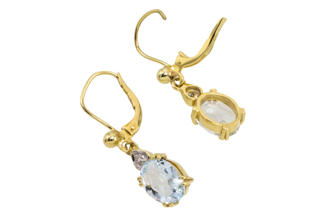 Aquamarine and diamond earrings in 14 carat gold-Earrings-The Antique Ring Shop