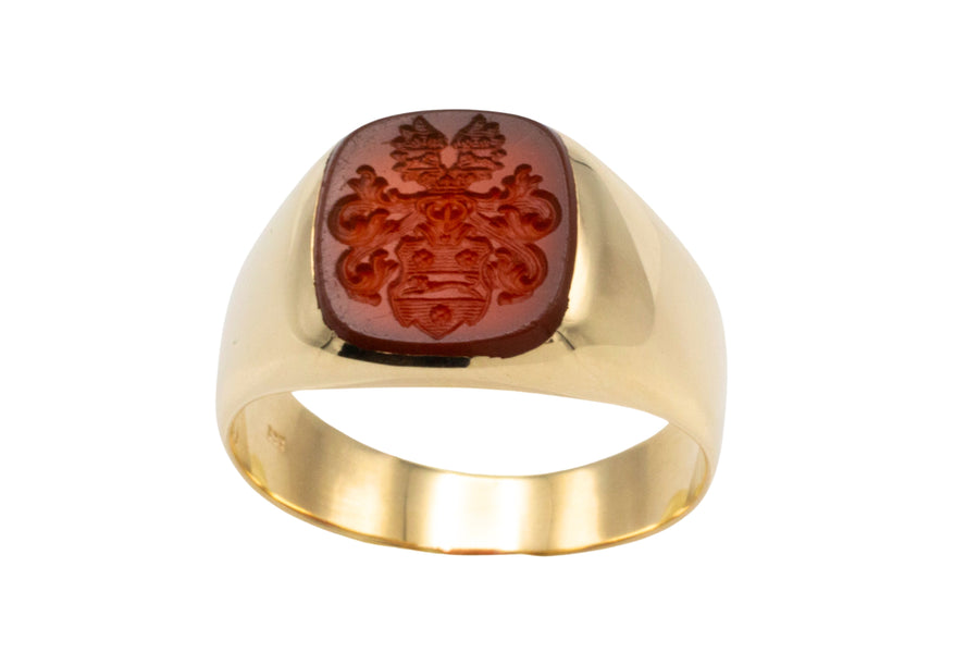 Vintage carnelian intaglio signet ring-gents rings-The Antique Ring Shop