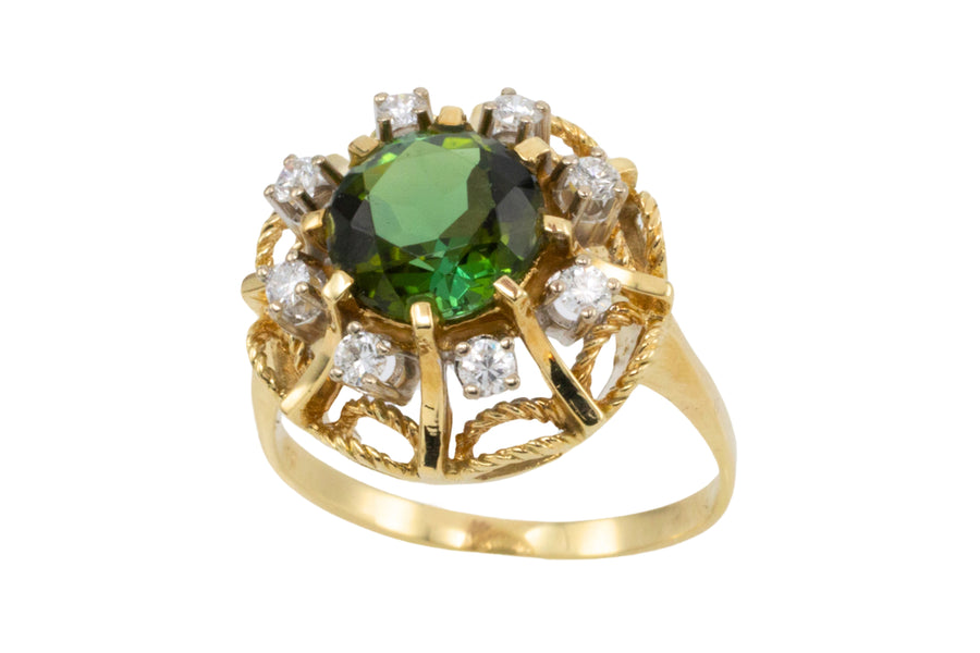 Tourmaline and diamond cluster ring-Vintage Rings-The Antique Ring Shop