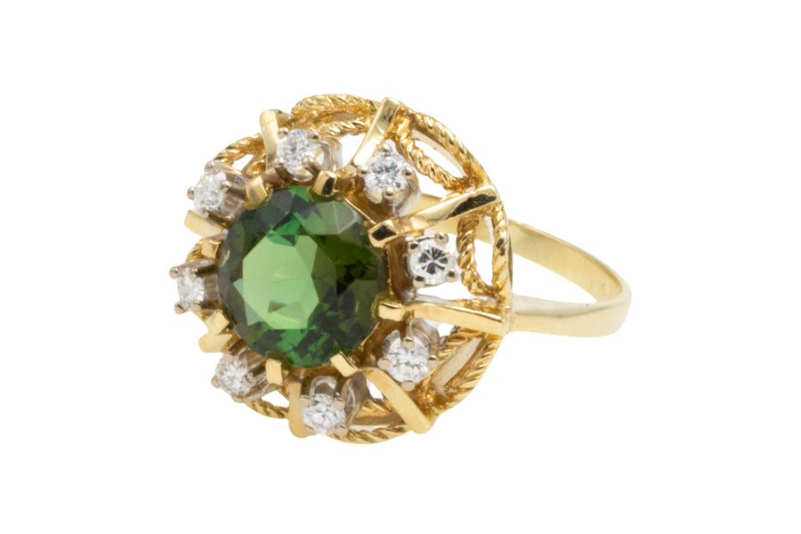 Tourmaline and diamond cluster ring-Vintage Rings-The Antique Ring Shop