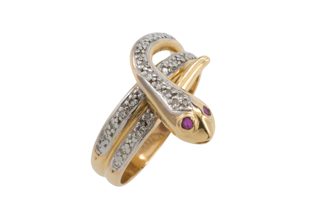 Vintage ruby and diamond snake ring-vintage rings-The Antique Ring Shop