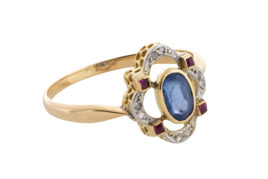 Edwardian sapphire ruby and diamond chard ring-Antique rings-The Antique Ring Shop