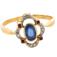 Edwardian sapphire ruby and diamond chard ring-Antique rings-The Antique Ring Shop