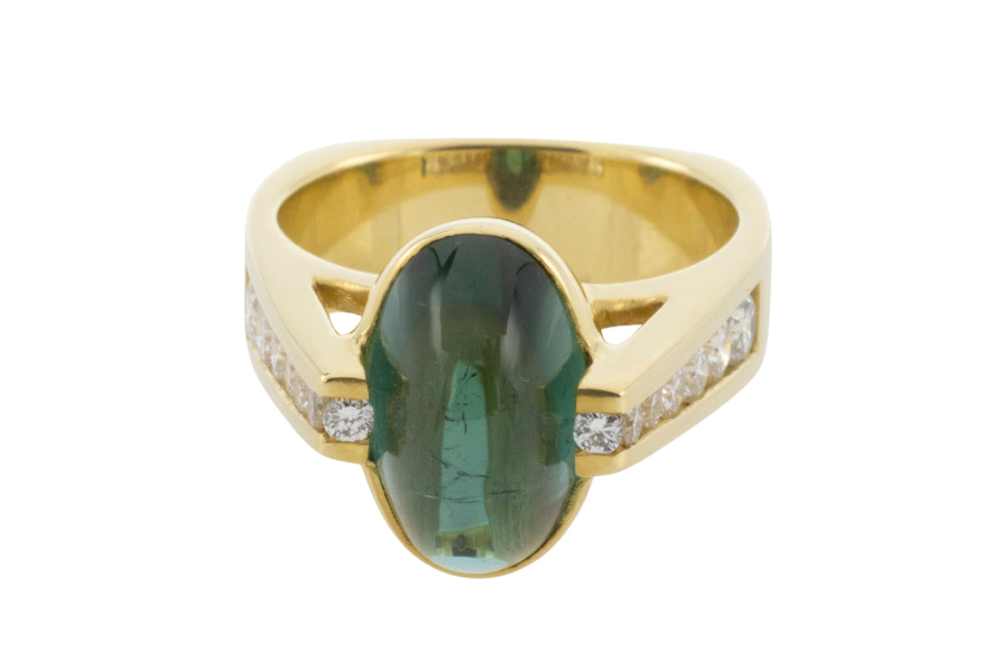 Vintage tourmaline and diamond ring in 18 carat gold-Vintage Rings-The Antique Ring Shop