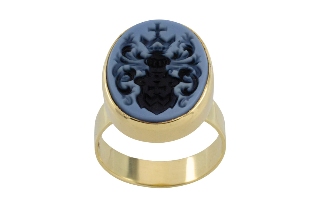 Vintage intaglio signet ring in 14 carat gold-gents rings-The Antique Ring Shop