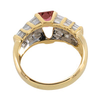 Baguette cut diamond ring with pink tourmaline-Vintage Rings-The Antique Ring Shop