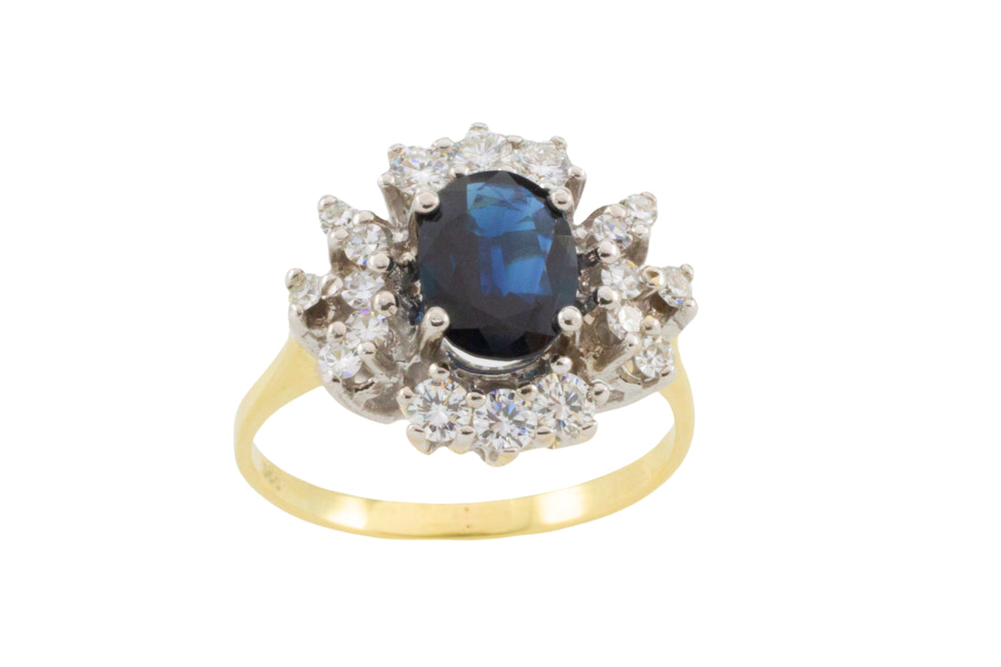 Sapphire and diamond ring in 14 carat gold-The Antique Ring Shop