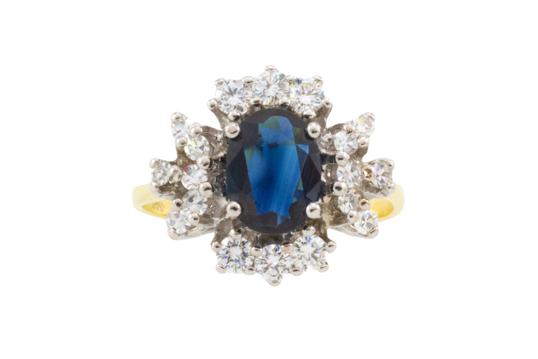 Sapphire and diamond ring in 14 carat gold-The Antique Ring Shop