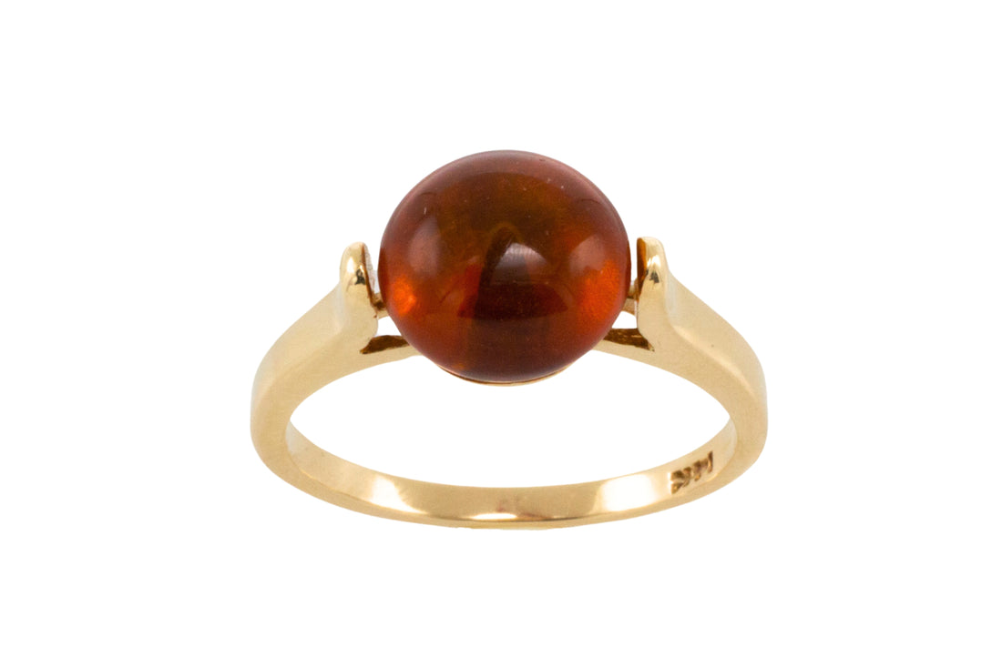 Cabochon amber ring in 14 carat gold-Vintage Rings-The Antique Ring Shop