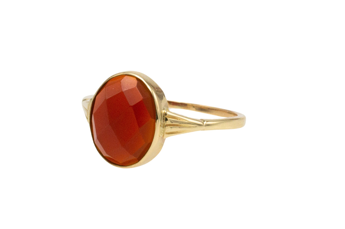 Vintage oval faceted carnelian ring in 14 carat gold-Vintage Rings-The Antique Ring Shop