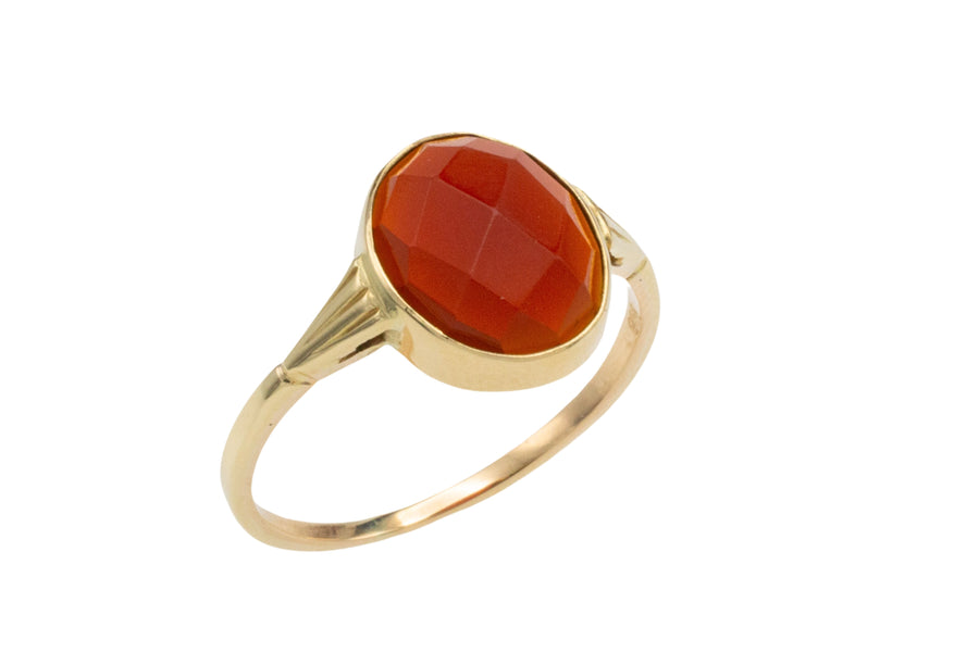 Vintage oval faceted carnelian ring in 14 carat gold-Vintage Rings-The Antique Ring Shop