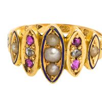 Victorian pearl,ruby and rose diamond ring from 1873-Antique rings-The Antique Ring Shop