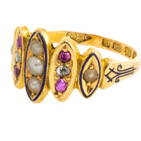 Victorian pearl,ruby and rose diamond ring from 1873-Antique rings-The Antique Ring Shop