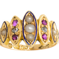 Victorian pearl,ruby and rose diamond ring from 1873-Antique rings-The Antique Ring Shop