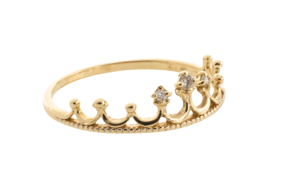 14 carat gold tiara ring with diamonds-Vintage Rings-The Antique Ring Shop