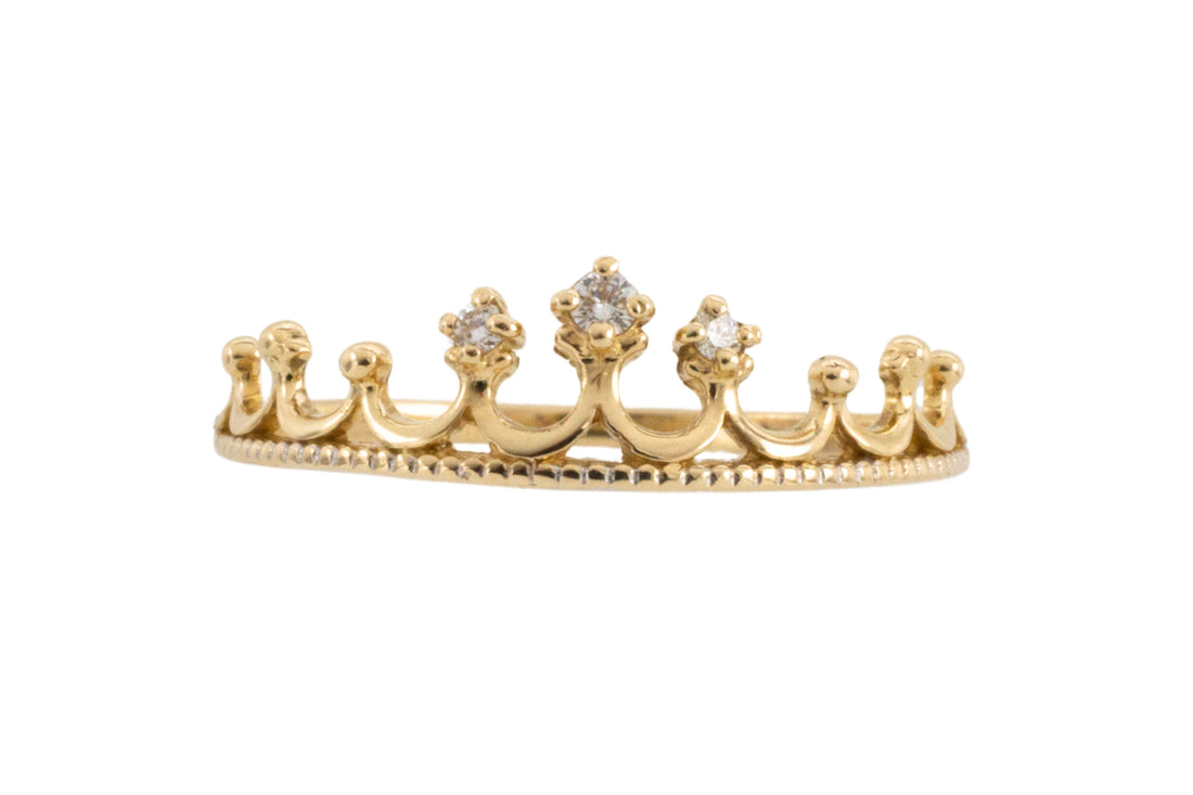 14 carat gold tiara ring with diamonds-Vintage Rings-The Antique Ring Shop