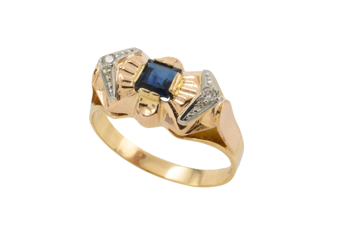 Art Deco sapphire and diamond ring-Vintage Rings-The Antique Ring Shop