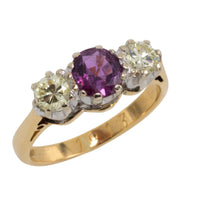 Pink sapphire and diamond three stone ring-engagement rings-The Antique Ring Shop