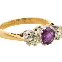 Pink sapphire and diamond three stone ring-engagement rings-The Antique Ring Shop