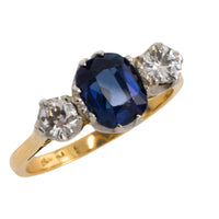 Sapphire and diamond three stone ring-engagement rings-The Antique Ring Shop