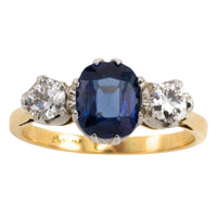 Sapphire and diamond three stone ring-engagement rings-The Antique Ring Shop