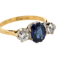 Sapphire and diamond three stone ring-engagement rings-The Antique Ring Shop