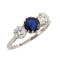 Sapphire and diamond ring in white gold and platinum-engagement rings-The Antique Ring Shop