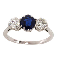 Sapphire and diamond ring in white gold and platinum-engagement rings-The Antique Ring Shop