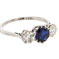 Sapphire and diamond ring in white gold and platinum-engagement rings-The Antique Ring Shop