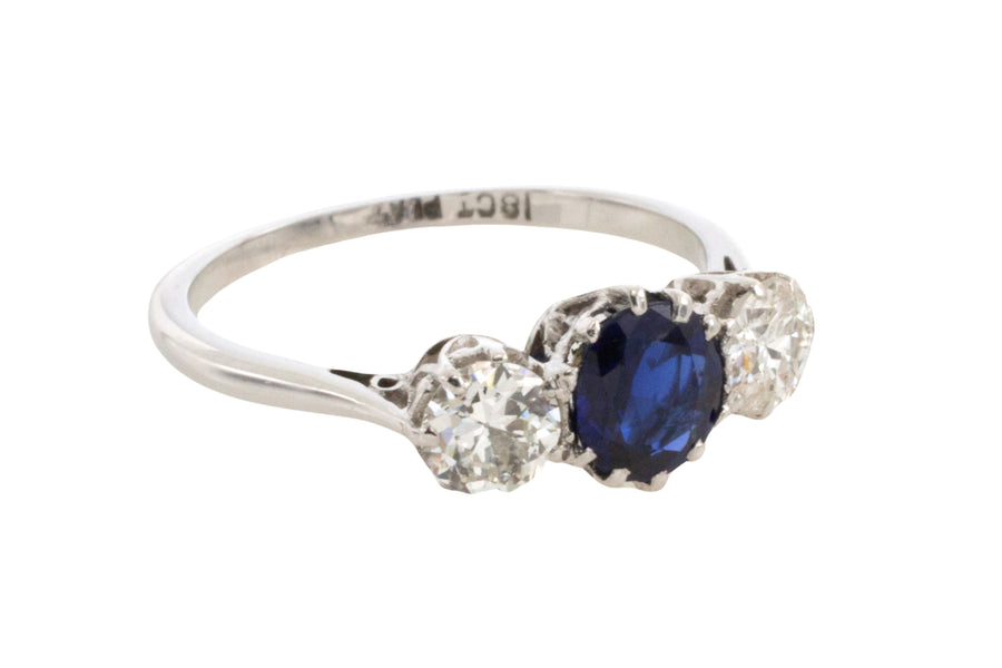 Sapphire and diamond ring in white gold and platinum-engagement rings-The Antique Ring Shop