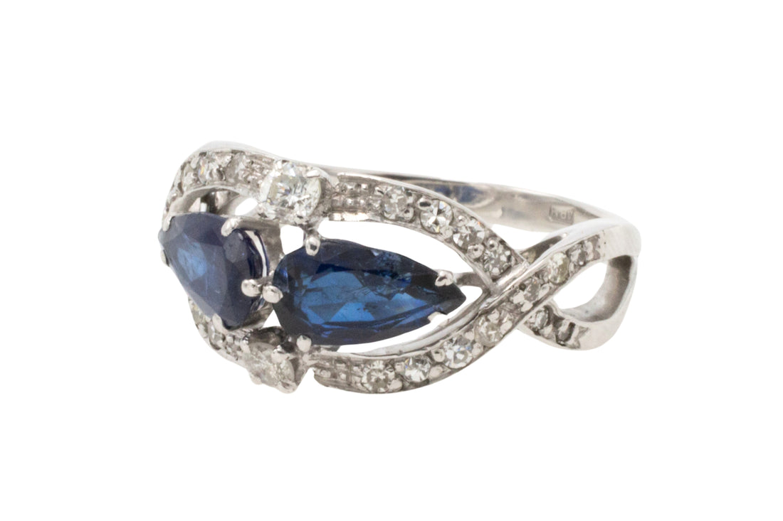 Sapphire and diamond ring in 18 carat white gold-Vintage Rings-The Antique Ring Shop