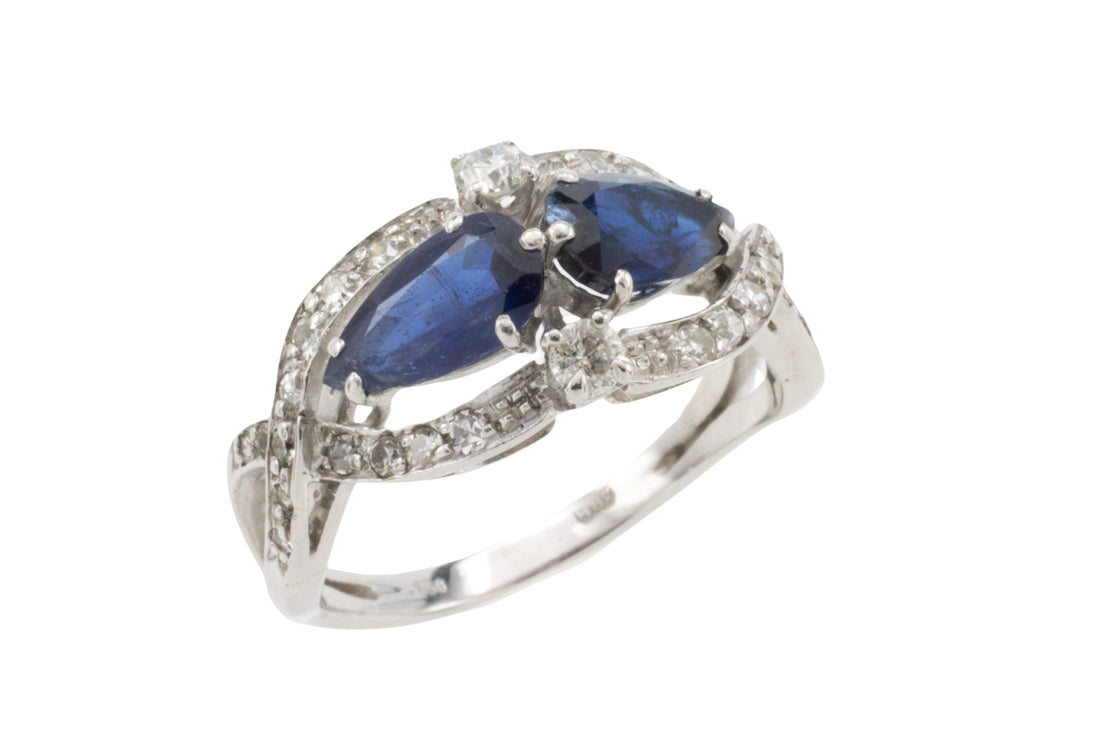 Sapphire and diamond ring in 18 carat white gold-Vintage Rings-The Antique Ring Shop