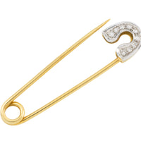 Safety pin brooch with diamonds-Brooches-The Antique Ring Shop