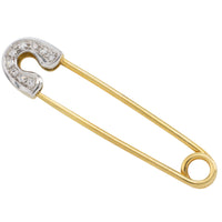 Safety pin brooch with diamonds-Brooches-The Antique Ring Shop