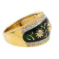 Green enamel and diamond ring in 18 carat gold-Vintage Rings-The Antique Ring Shop