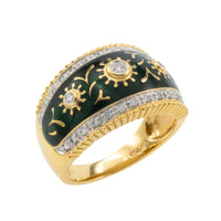 Green enamel and diamond ring in 18 carat gold-Vintage Rings-The Antique Ring Shop