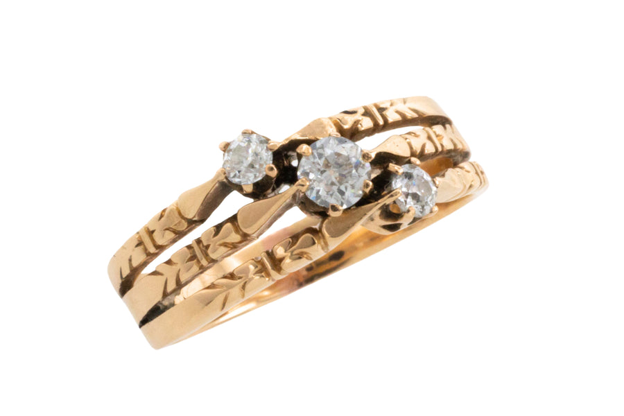 Old cut diamond three stone ring-Antique rings-The Antique Ring Shop