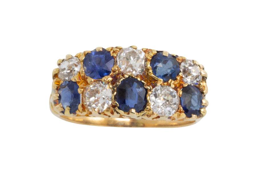 Victorian double row sapphire and diamond ring-Antique rings-The Antique Ring Shop