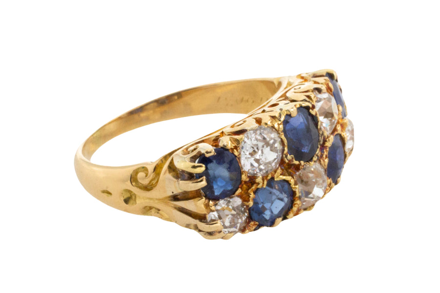 Victorian double row sapphire and diamond ring-Antique rings-The Antique Ring Shop