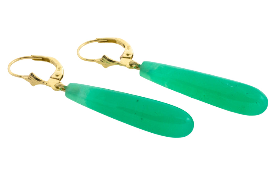 Chrysoprase pendant earrings in 14 carat gold-Earrings-The Antique Ring Shop