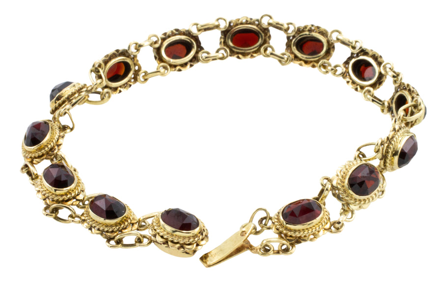 Vintage garnet bracelet in 14 carat gold-Bracelets-The Antique Ring Shop